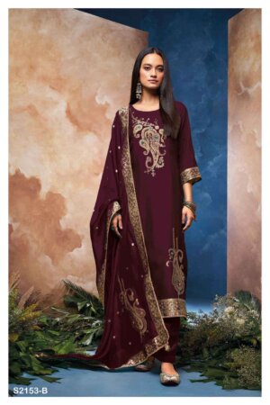 My Fashion Road Ganga Delaney Designer Silk Jacquard Ladies Suit | Maroon