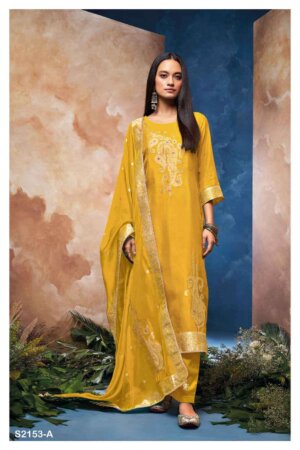 My Fashion Road Ganga Delaney Designer Silk Jacquard Ladies Suit | Yellow