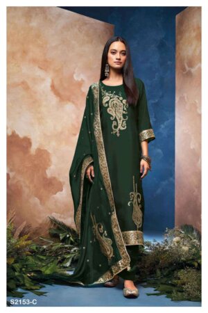 My Fashion Road Ganga Delaney Designer Silk Jacquard Ladies Suit | Green