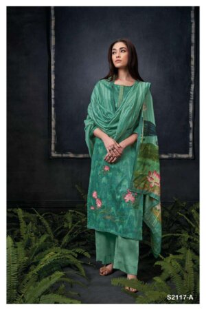 My Fashion Road Ganga Goldie Exclusive Silk Cotton Premium Designs Branded Suit | Green