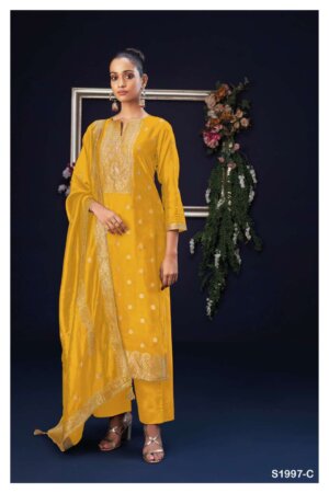 My Fashion Road Ganga Orsa Wedding Wear Jacquard Silk Dress Material | S1997-C