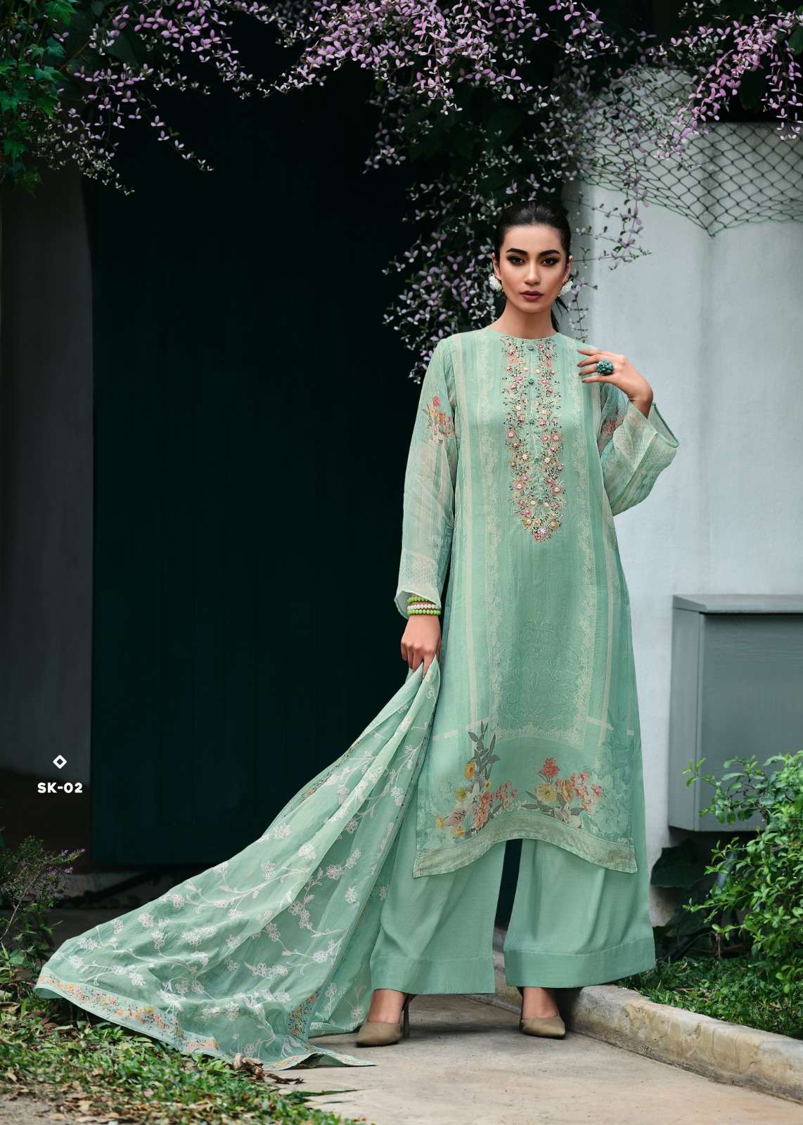 Silk Party Wear Suit Off White Color with Embroidery Work - Suits & Sharara