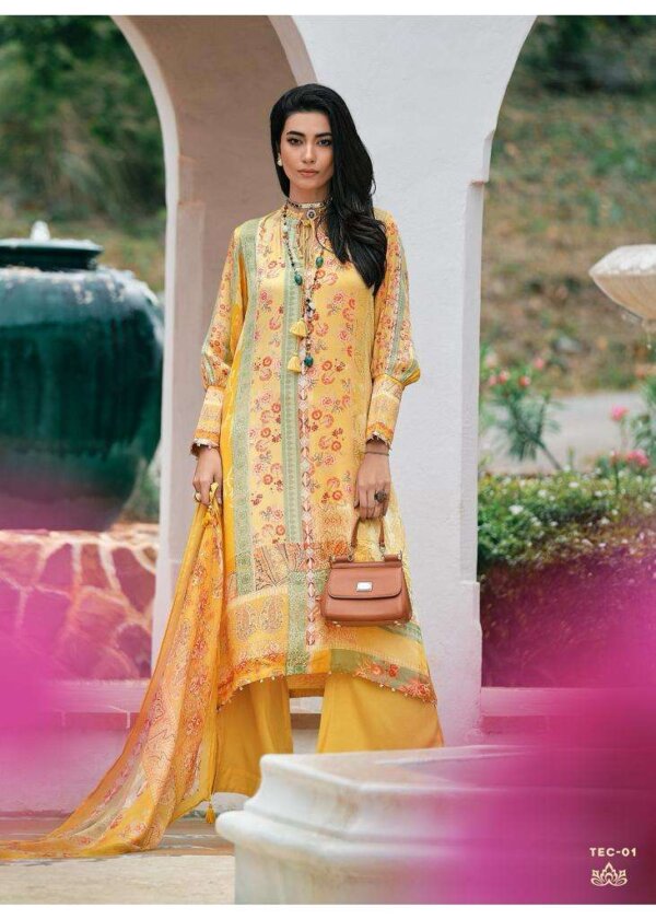 My Fashion Road Varsha The Elnaz Collection Fancy Patch Work Modal Satin Branded Suit | TEC-01