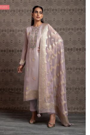 My Fashion Road Naariti Gourya Meena Jacquard Embroidered Pant Style Dress Material | Lilac
