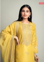 My Fashion Road Naariti Brail Tissue Silk Jacquard Embroidered Pant Style Dress Material | Yellow