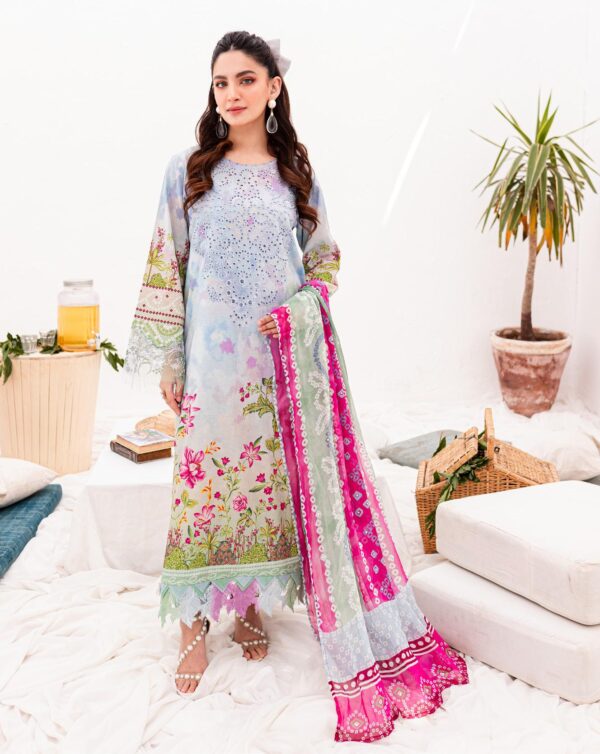 My Fashion Road Nureh Gardenia Embroidered Printed Lawn Collection 2024 | NSG-141