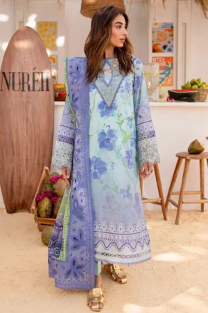 My Fashion Road Nureh Gardenia Embroidered Printed Lawn Collection 2024 | NS-130