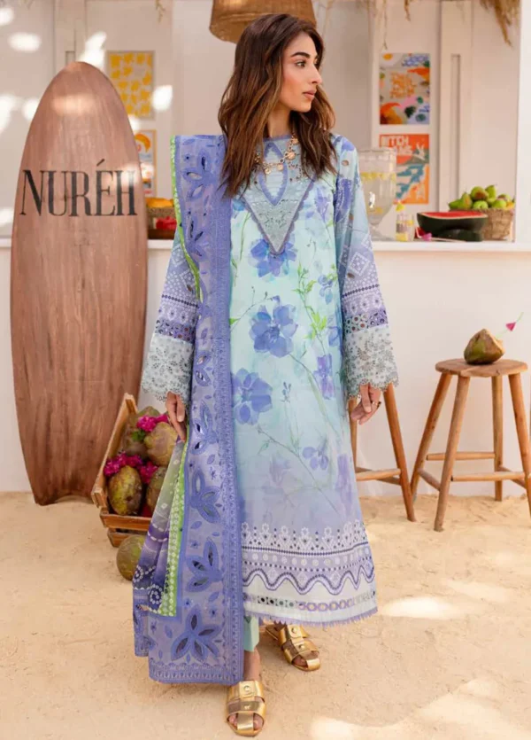 My Fashion Road Nureh Gardenia Embroidered Printed Lawn Collection 2024 | NS-130