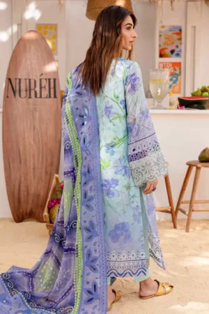 My Fashion Road Nureh Gardenia Embroidered Printed Lawn Collection 2024 | NS-130