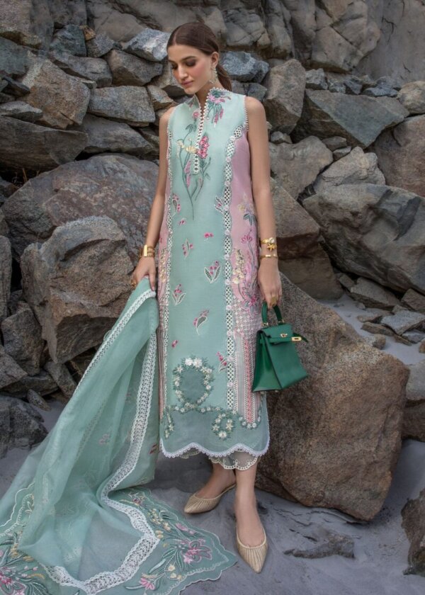My Fashion Road Crimson Luxury Unstiched Lawn Collection 2024 | Sarfaraz | Sun Kissed – Sea Foam
