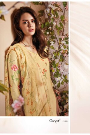 My Fashion Road Ganga Fashion Aiza Swarovski Work Linen Jacquard Suit | C1884