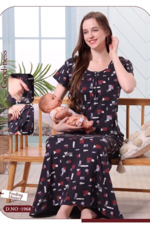 My Fashion Road Pinklabel Women Cotton Printed Long Feeding Nighty – N03 | Buy 1 get 1
