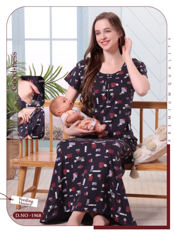 My Fashion Road Pinklabel Women Cotton Printed Long Feeding Nighty – N03 | Buy 1 get 1