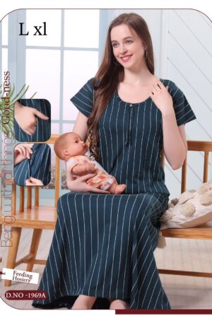 My Fashion Road Pinklabel Women Cotton Printed Long Feeding Nighty – N06 | Buy 1 get 1