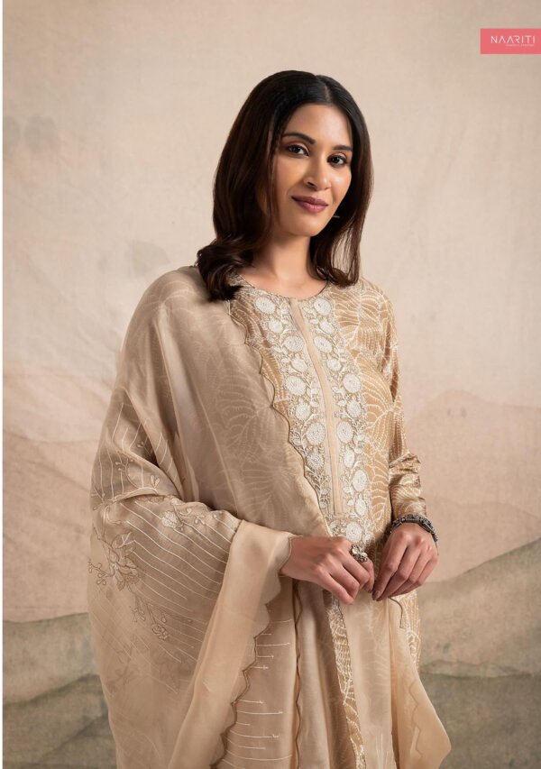 My Fashion Road Naariti Onki Muslin Printed Embroidered Pant Style Dress Material | Brown