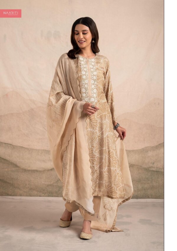 My Fashion Road Naariti Onki Muslin Printed Embroidered Pant Style Dress Material | Brown