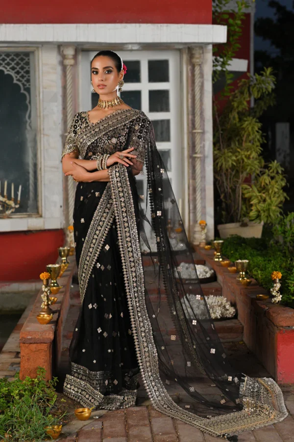 My Fashion Road Qalamkar Wedding Formals | Bridal Collection 2024 | RF-08 | Black Saree