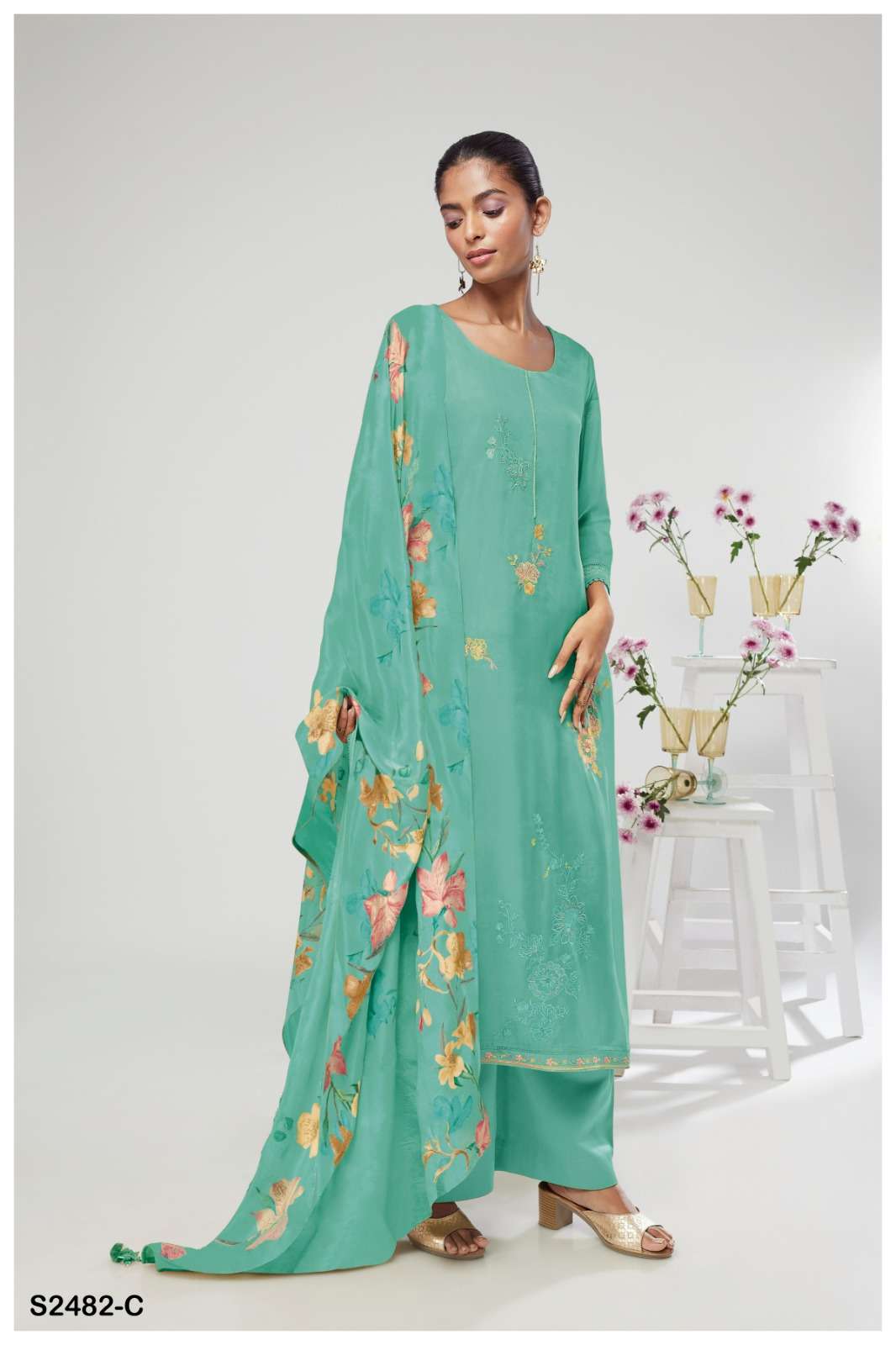 My Fashion Road Ganga Fashion Hanika Designer Bemberg Silk Suit | S2482 – C My Fashion Road Ganga Fashion Hanika Designer Bemberg Silk Suit | S2482 – C