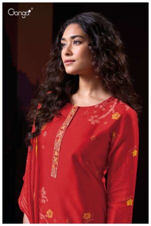 My Fashion Road Ganga Fashion Theingi Bemberg Russian Silk Exclusive Suit | S3034-B
