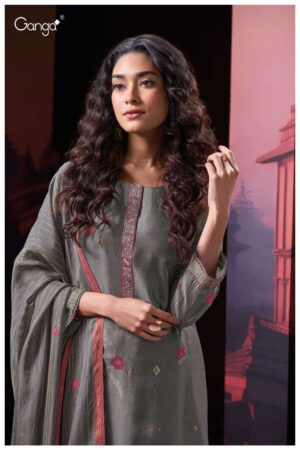 My Fashion Road Ganga Fashion Theingi Bemberg Russian Silk Exclusive Suit | S3034-A