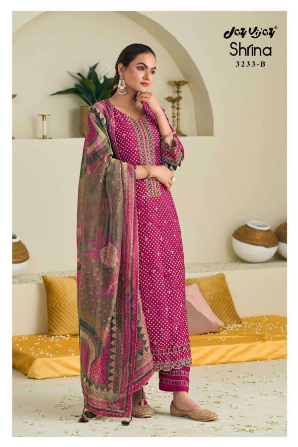 My Fashion Road Jay Vijay Shrina Pure Muslin Fancy Ladies Suit | 3233-B