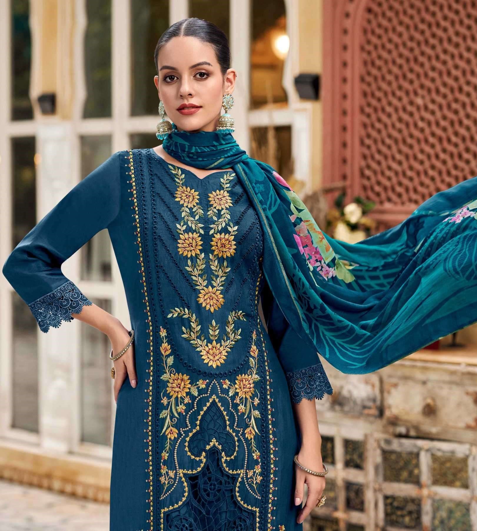 My Fashion Road Varsha Varaa Fab Gulistaan Designer Work Muslin Suit | 502