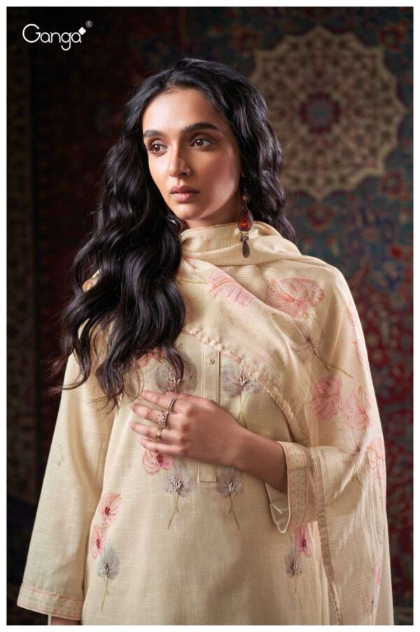 My Fashion Road Ganga Fashion Cora Fancy Work Cotton Linen Suit| S3405 – C