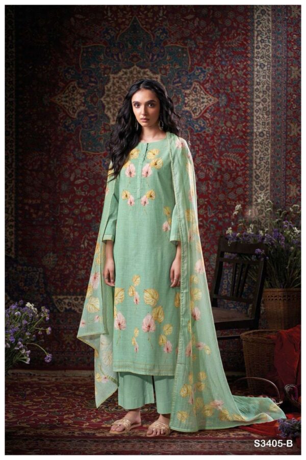 My Fashion Road Ganga Fashion Cora Fancy Work Cotton Linen Suit| S3405 – B