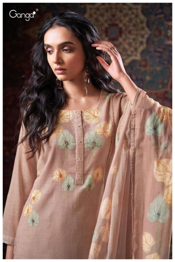 My Fashion Road Ganga Fashion Cora Fancy Work Cotton Linen Suit| S3405 – D