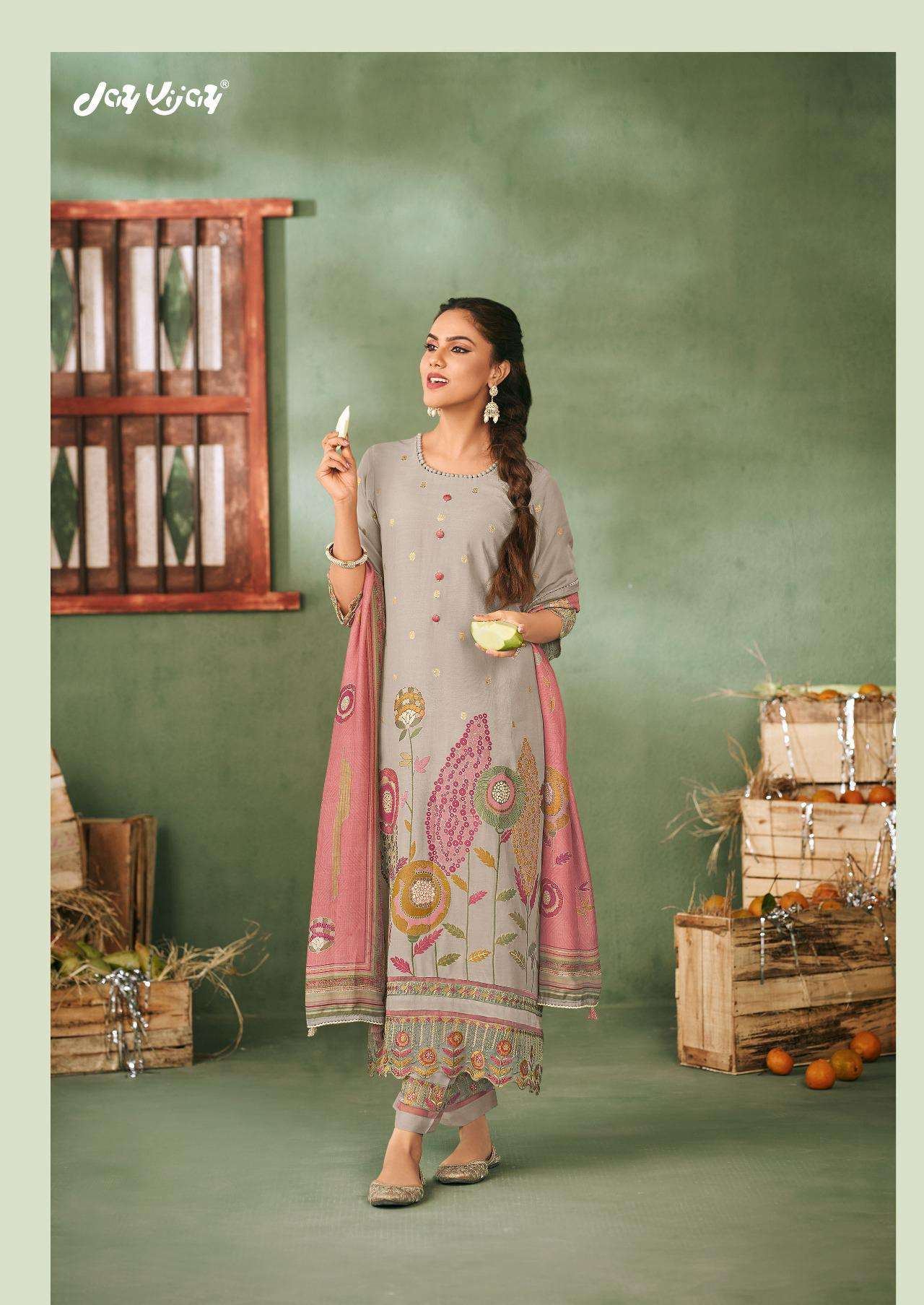 My Fashion Road Jay Vijay Aamras Designer Work Muslin Jacquard ladies Suit | 9943 My Fashion Road Jay Vijay Aamras Designer Work Muslin Jacquard ladies Suit | 9943