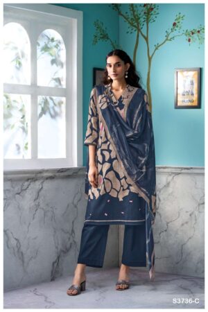 My Fashion Road Ganga Fashion Lilixia Printed Cotton Satin Suit | S3736 – C