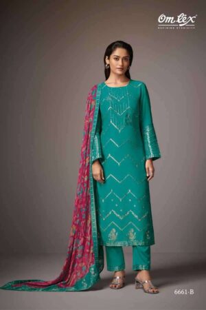My Fashion Road Omtex Tahira Designer Jacquard Muslin Suit | 6661 – B