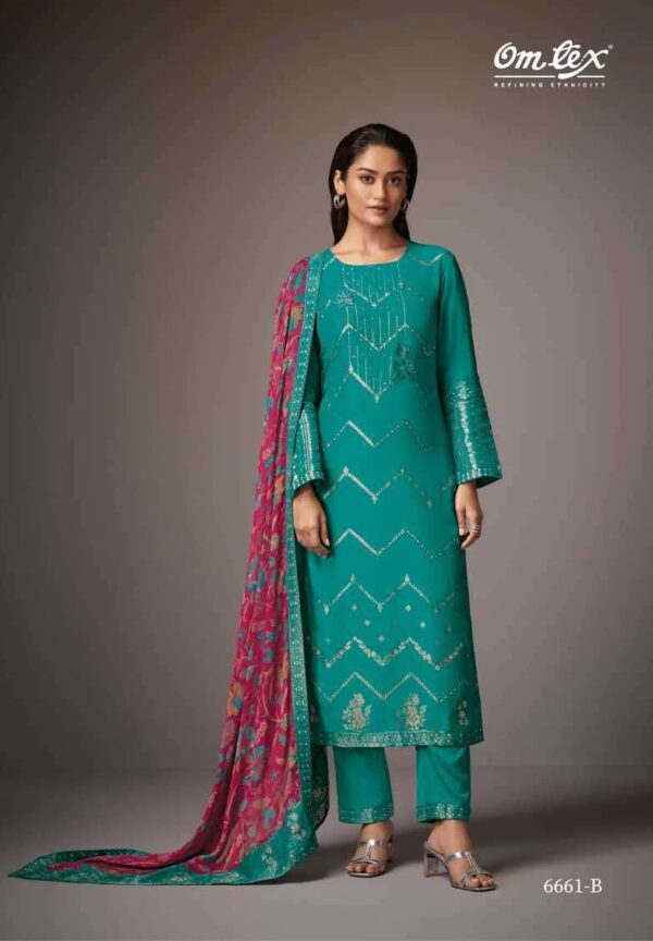 My Fashion Road Omtex Tahira Designer Jacquard Muslin Suit | 6661 – B