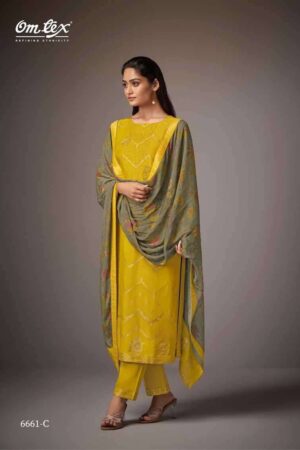 My Fashion Road Omtex Tahira Designer Jacquard Muslin Suit | 6661 – C
