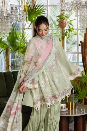 My Fashion Road Elaf Chikankari With Chiffon Latest Unstitched Collection 2025 EEC-5B Matcha