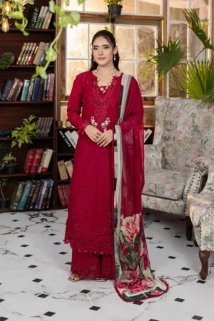 My Fashion Road Elaf Chikankari With Chiffon Latest Unstitched Collection 2025 EEC-4A Rubelet