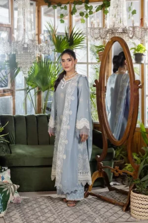 My Fashion Road Elaf Chikankari With Chiffon Latest Unstitched Collection 2025 EEC-3B Sky Dream
