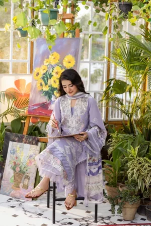My Fashion Road Elaf Chikankari With Chiffon Latest Unstitched Collection 2025 EEC-5A Lavender Love