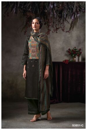My Fashion Road Ganga Fashion Tazlin Premium Cotton Satin Fancy Suit | S3851-C