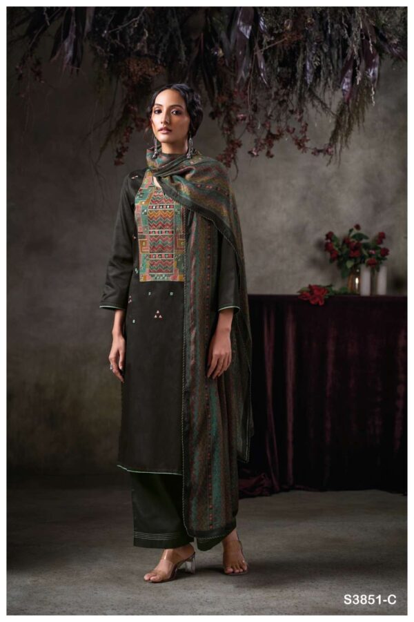 My Fashion Road Ganga Fashion Tazlin Premium Cotton Satin Fancy Suit | S3851-C