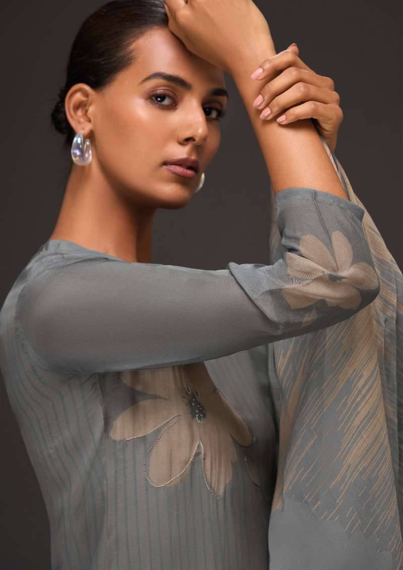 My Fashion Road Omtex Color Canvas Digital Printed Fancy Organza Suit | 7641 – B