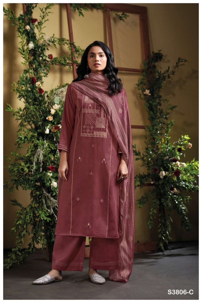 My Fashion Road Ganga Fashion Ellesy Fancy Cotton Satin Premium Design Suit | S3806-C