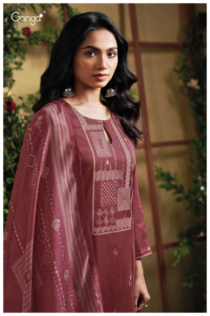 My Fashion Road Ganga Fashion Ellesy Fancy Cotton Satin Premium Design Suit | S3806-C