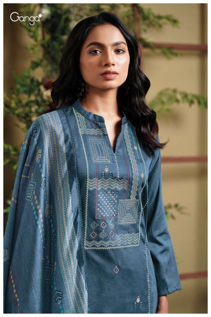 My Fashion Road Ganga Fashion Ellesy Fancy Cotton Satin Premium Design Suit | S3806-A