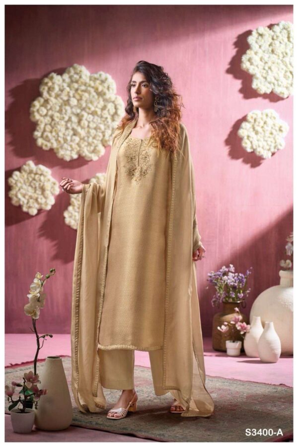 My Fashion Road Ganga Fashion Hafssa Designer Silk Jacquard Style Suit | S3400 -A