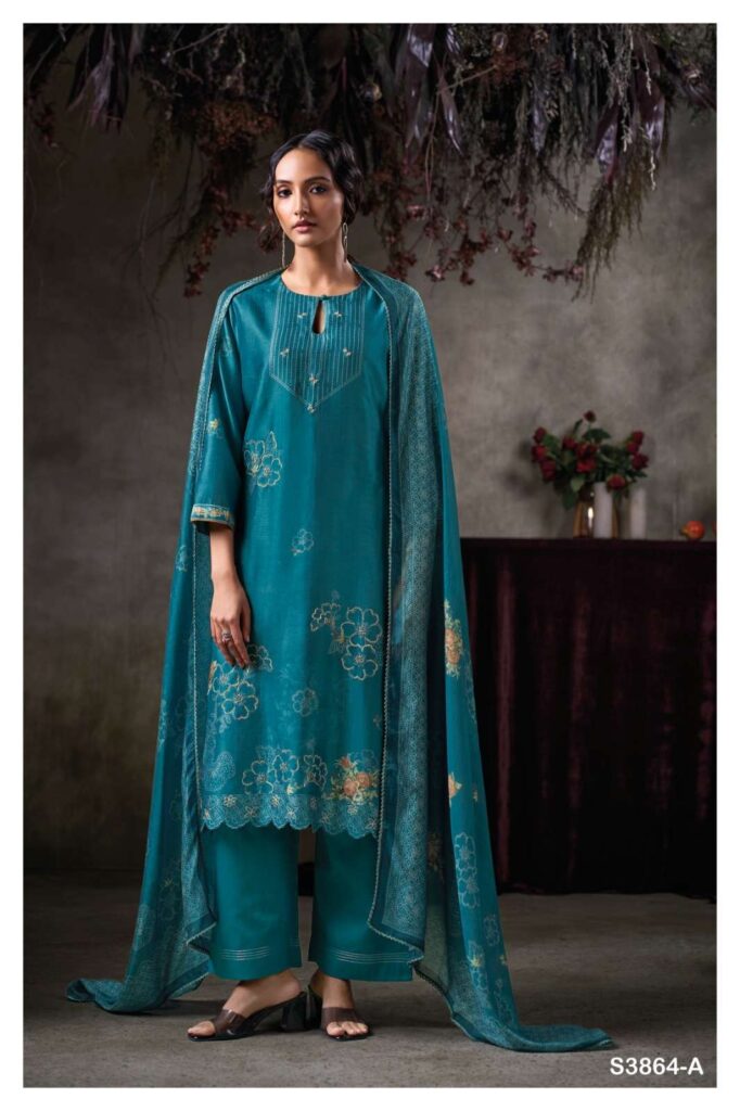 My Fashion Road Ganga Fashion Virelza Fancy Russian Silk Ladies Suit | S3864 – A