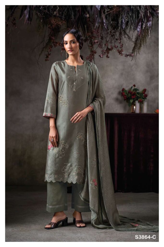 My Fashion Road Ganga Fashion Virelza Fancy Russian Silk Ladies Suit | S3864 – C