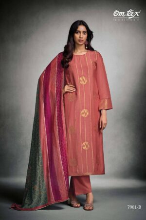 My Fashion Road Omtex Tisha Trends Latest Style Muslin Jacquard Suit | 7901- B