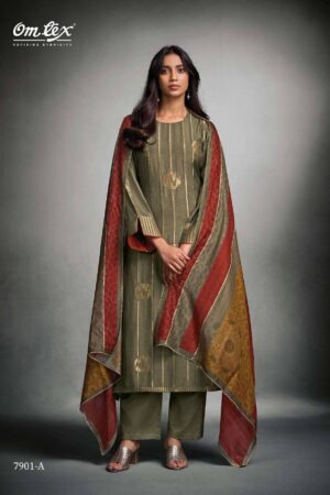 My Fashion Road Omtex Tisha Trends Latest Style Muslin Jacquard Suit | 7901- A