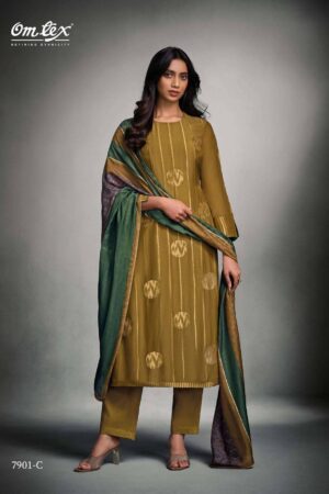 My Fashion Road Omtex Tisha Trends Latest Style Muslin Jacquard Suit | 7901- C